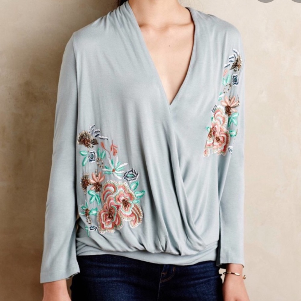 Akemi + Kin Floral Embroidered Top Long Sleeve XS